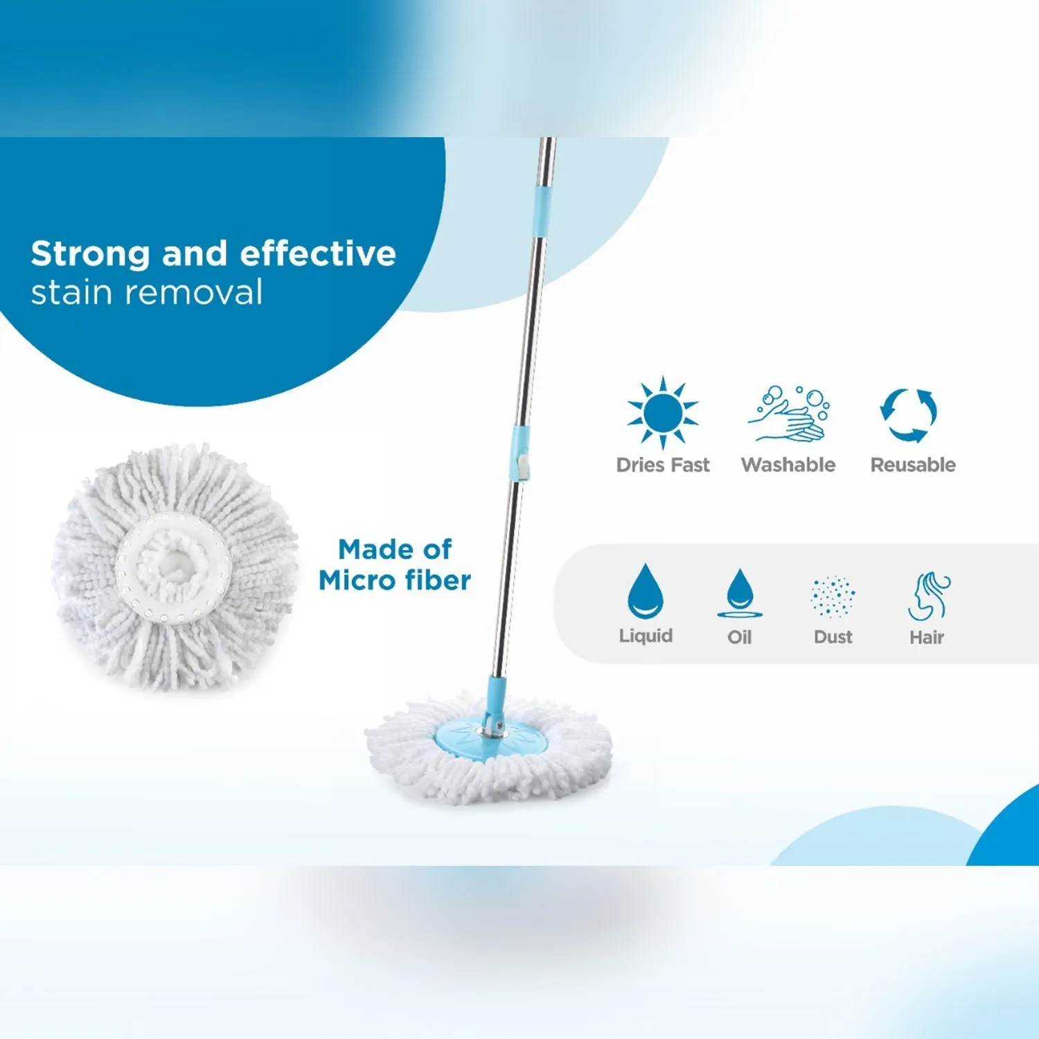 Sporty Plastic Spin Mop with Bigger Wheels and Plastic Auto Fold Handle for 360 Degree Cleaning.