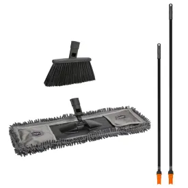 Standard Angle Broom Head and Dust Mop Head Bundle with 2 Handles