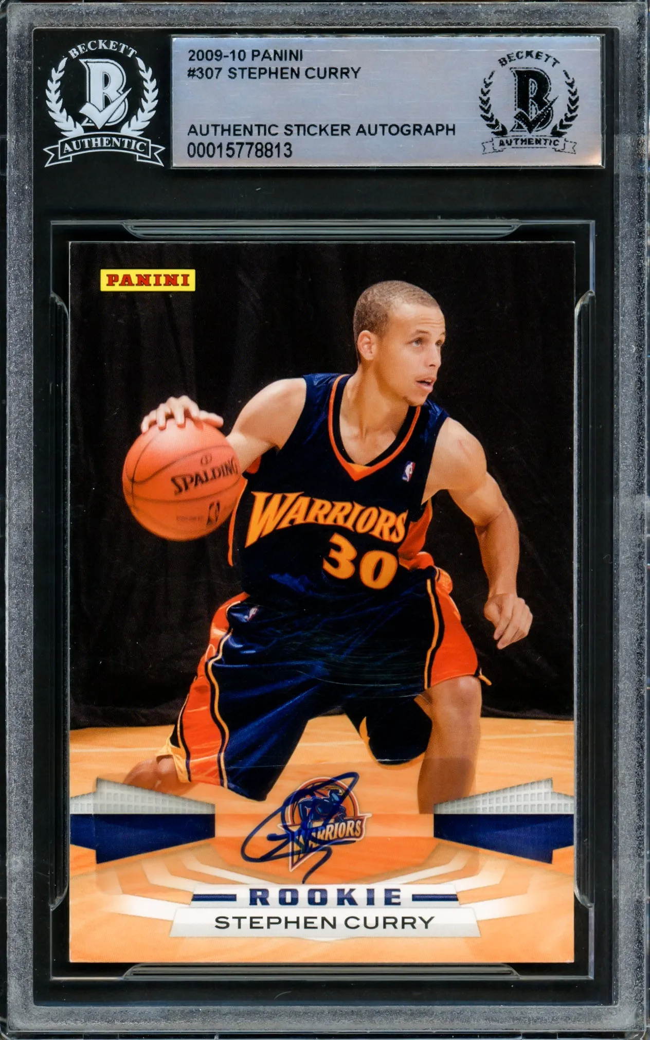 Stephen Curry Autographed 2009-10 Panini Rookie Card #307 Golden State Warriors Beckett BAS #15778813