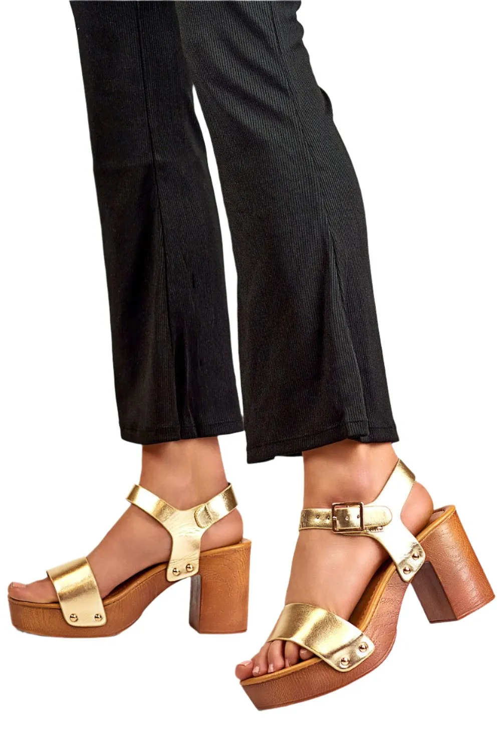 TEEK - Block Wood Heeled Strap Sandals