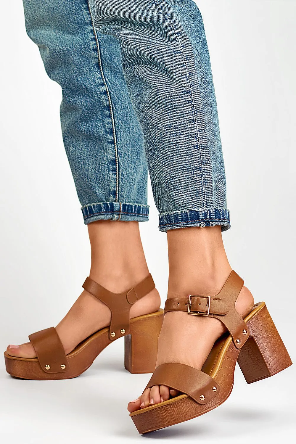 TEEK - Block Wood Heeled Strap Sandals