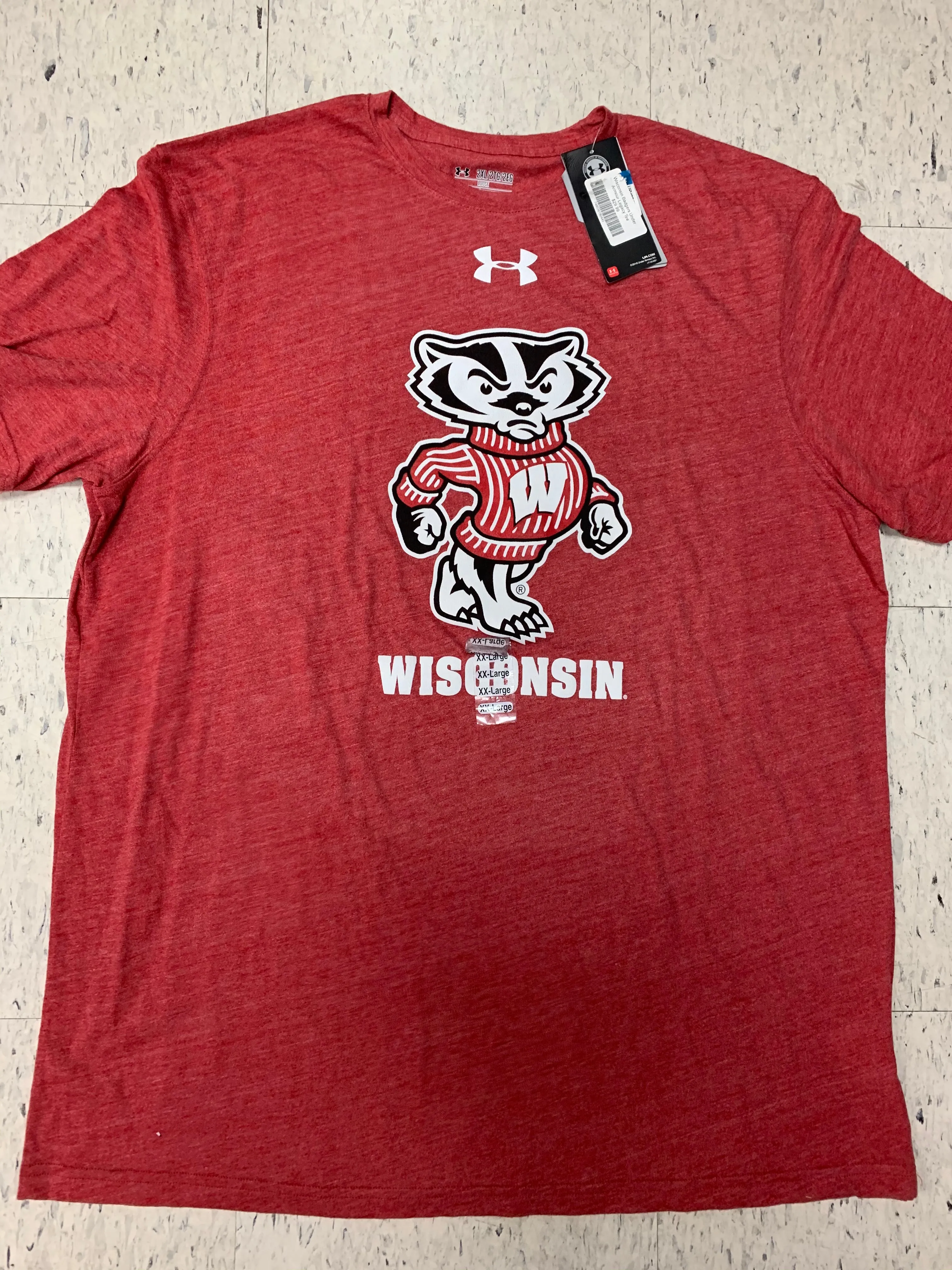 Wisconsin Badgers Adult Red Adidas Badger Logo Shirt (XXL)