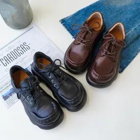 Women's Handmade Genuine Leather Chunky Platforms Flatforms in Black/Coffee