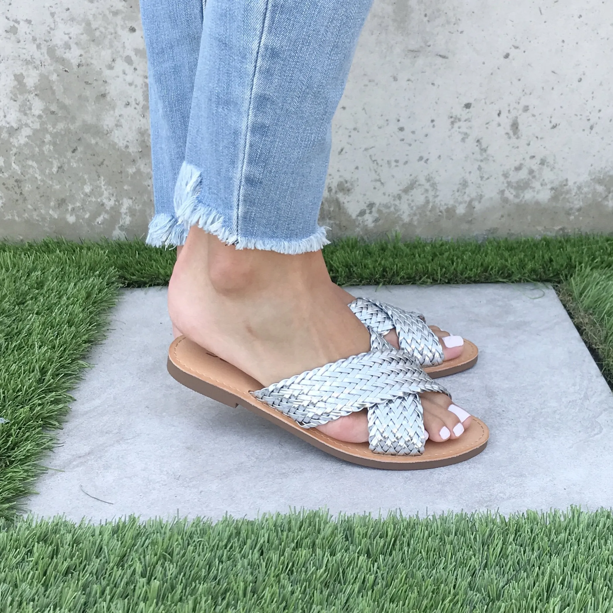 Woven Bliss Silver Sandals